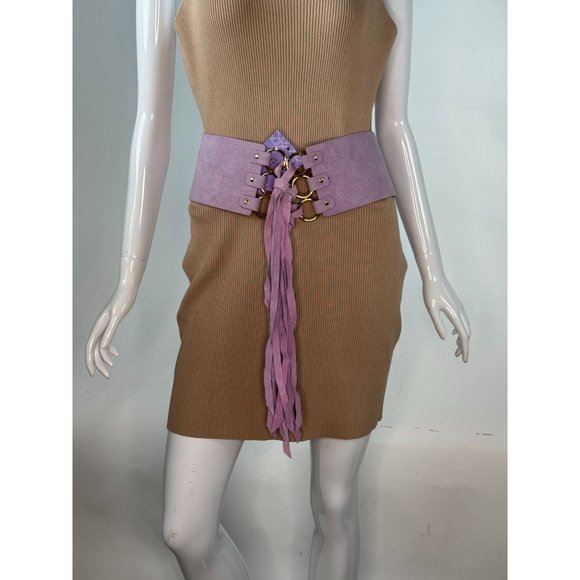 Hot on Hollywood Leather Laced Belt with Elastic Inserts  L Purple - Picture 5 of 16